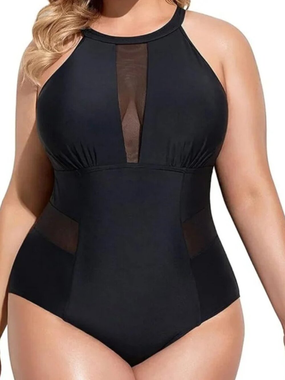 Daci One Piece Swimsuit High Neck Plunge Mesh Cut Out Bathing Suit
